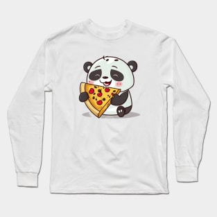 Cute Cartoon Panda Eating Pizza Funny Kawaii Long Sleeve T-Shirt